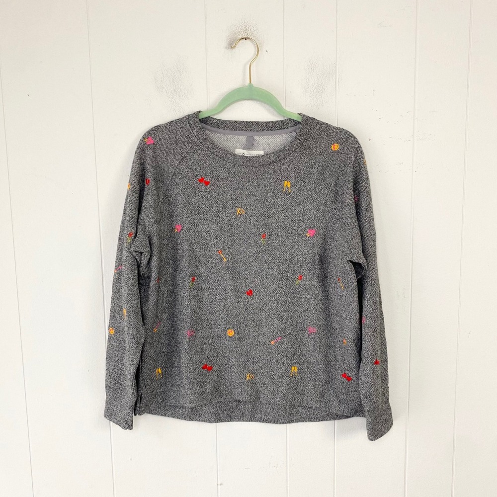 Lou & Grey for‎ LOFT Gray Embroidered Heart Emoji Sweatshirt NWT Small